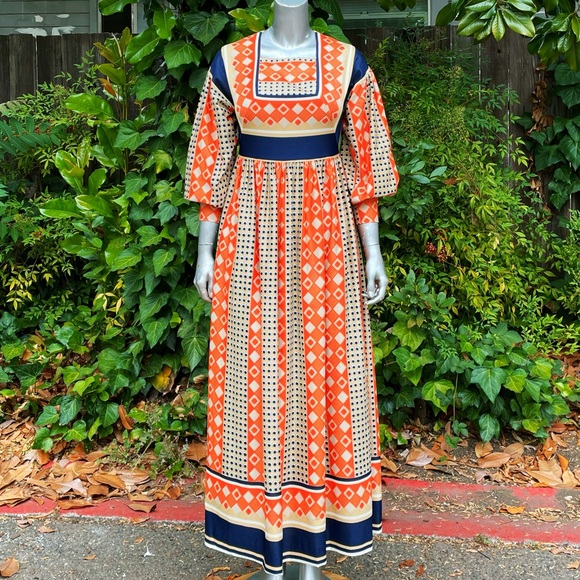 1970s Jane Martin Geometric Peasant Style Maxi Dress - Picture 7 of 7